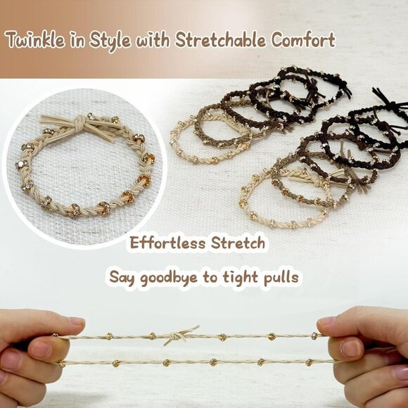 10pcs Braided Hair Ties Elastic Beads Gold Crystal Versatile Accessories main image 4